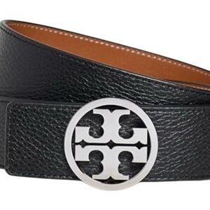 Tory Burch Black and Silver Reversible Belt